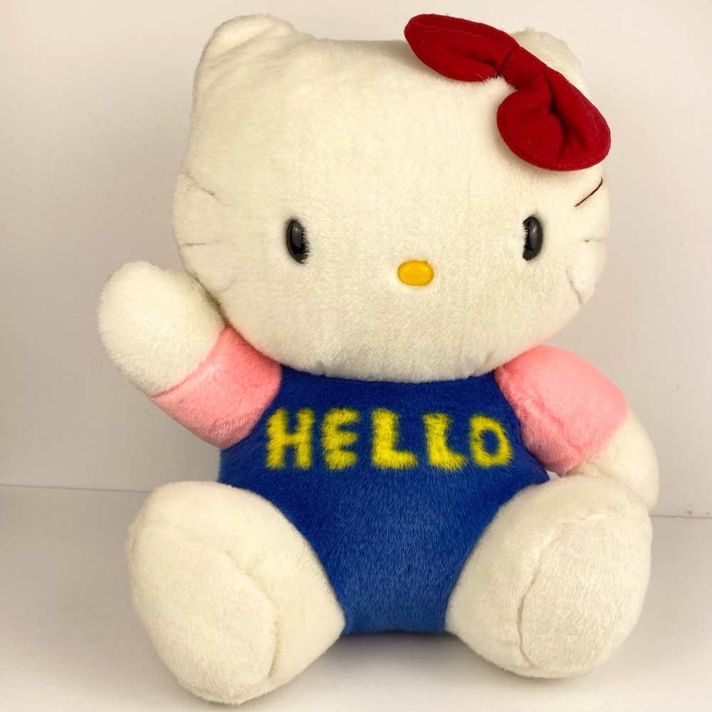 Sanrio Vintage Hello Kitty Large 15 in Plush "Hello" Blue & Pink